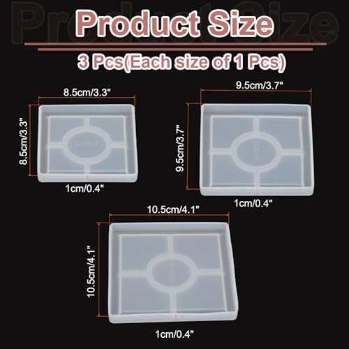 Uxcell 3 Pcs Square Coaster Silicone Resin Moulds