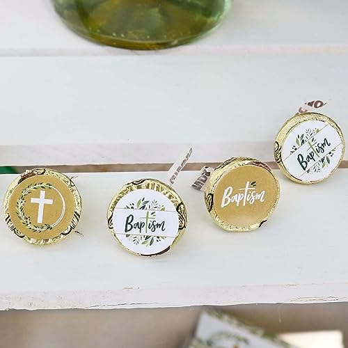 Baptism Elegant Cross Round Candy Stickers 108 per Sheet