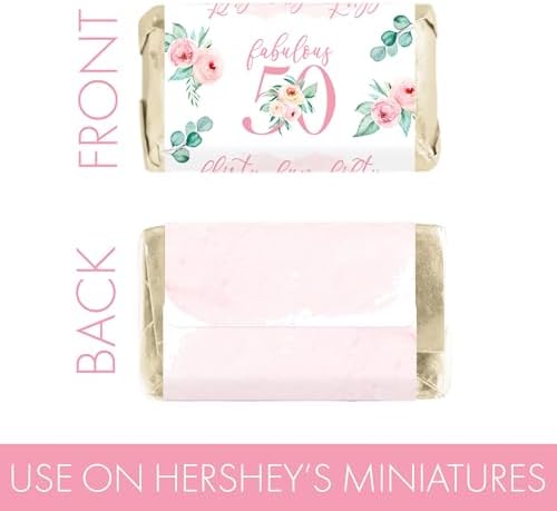 Pink Floral 50th Birthday Party Favor Wrappers 42 Count