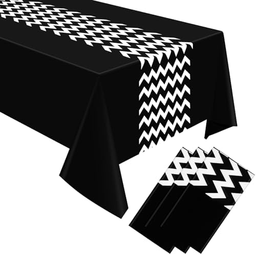 Irenare 3 Pcs Black and White Tablecloth for Events