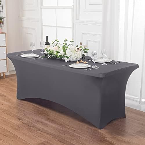 6FT Spandex Stretch Table Cover - Gray Universal Fit for Events and Parties