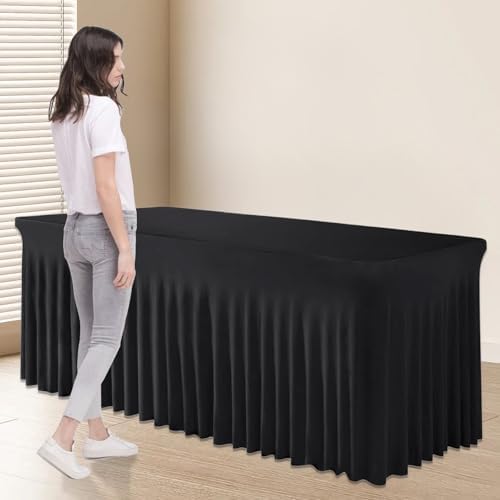 6ft Black Spandex Table Skirt Set for Banquet Tables