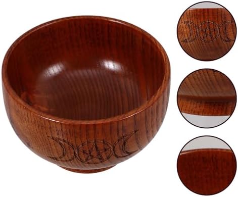 LOGOFUN 2PCS Wooden Ritual Bowls with Moon and Pentacle Design