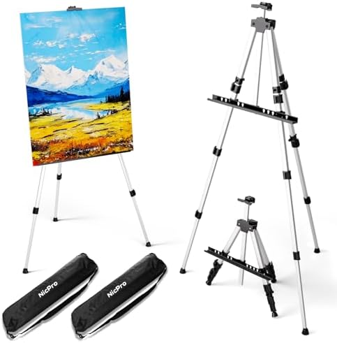 Nicpro 2 Pack Silver Adjustable Art Easel with Bag