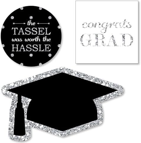 Silver Graduation Party Cut Outs - 24 Count DIY Shapes