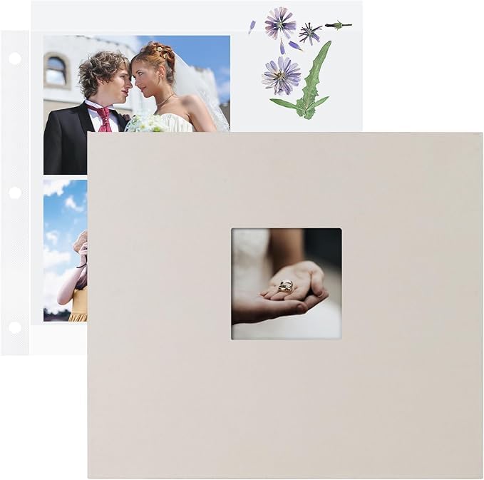 12x12 Inch 3 Ring Scrapbook Album with 40 Sleeves and 80 White Pages
