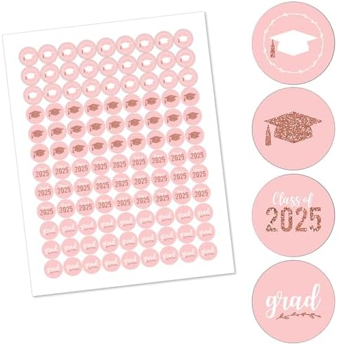 Rose Gold Grad Round Candy Sticker Favors 2025