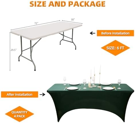 4 Pack Hunter Green Spandex Table Covers for 6 Foot Folding Tables