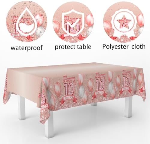 10th Birthday Tablecloth with Glitter Pink
