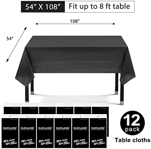 Eleclassi Black 12 Pack Premium Plastic Table Cloth for 8-Foot Tables