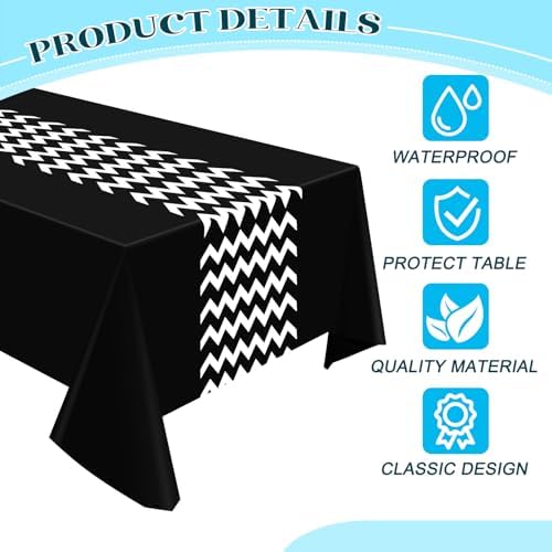 Irenare 3 Pcs Black and White Tablecloth for Events