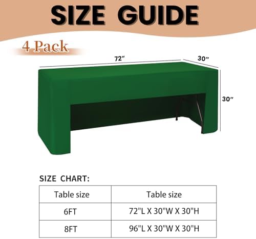 4 Pack Green Fitted Tablecloths for 6 Foot Tables