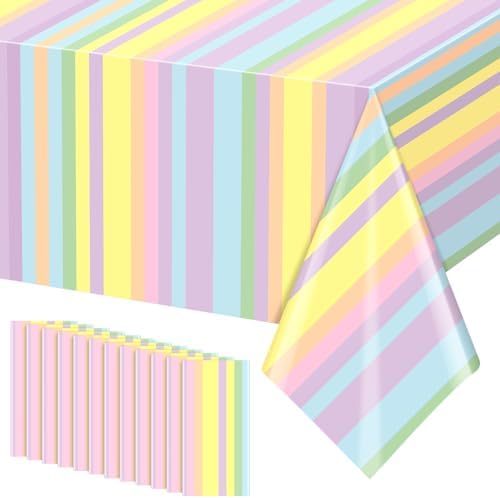 Oudain 12 Pcs Pastel Rainbow Tablecloths for Summer Parties