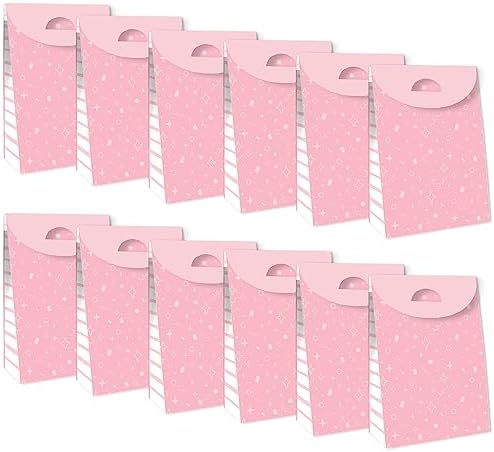 Big Dot of Happiness Pink Confetti Stars Gift Bags Set of 12