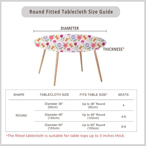 36 Inch Floral Round Tablecloth with Elastic