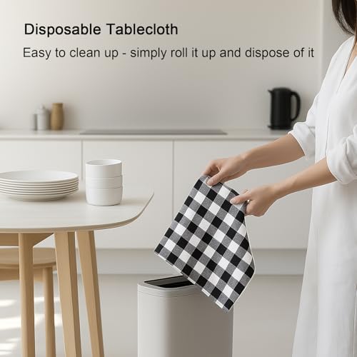 3 Pack Black and White Gingham Tablecloths 54x108 Inches Waterproof Disposable
