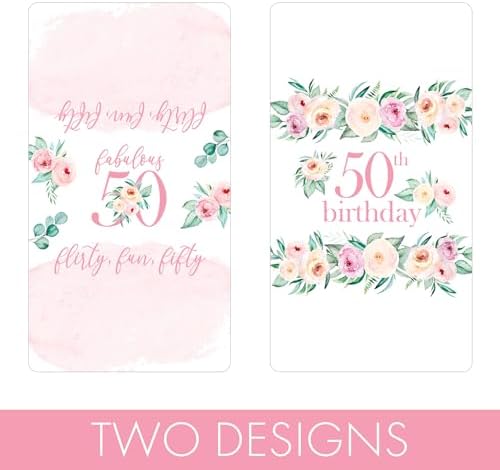 Pink Floral 50th Birthday Party Favor Wrappers 42 Count