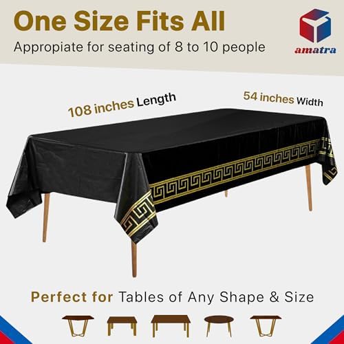 4-Pack Premium Disposable Tablecloths 54x108 Black Gold Margin