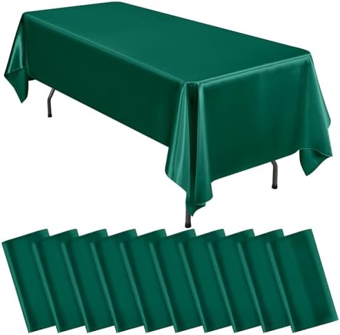 10 Pack Dark Green Satin Tablecloths 57x108 Inch