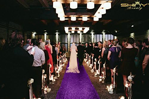 ShinyBeauty Purple Glitter Sequin Aisle Runner 15ft x 2ft
