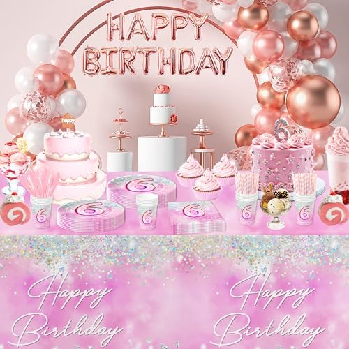 Pink Diamond 6th Birthday Party Tableware Set for 24 Guests