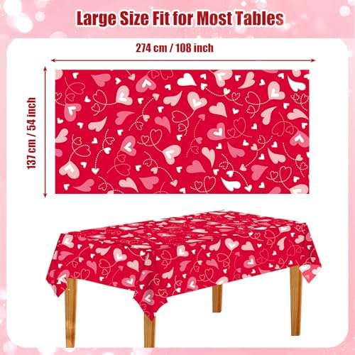VARACL 3 Pack Valentine Day Tablecloth 108x54 Red Heart Vinyl