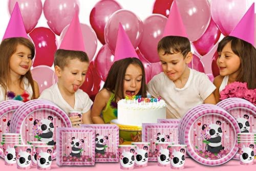 Pink Panda Birthday Party Supplies Set for 16