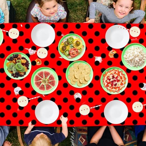 4 Pack Black and Red Polka Dot Ladybug Tablecloths