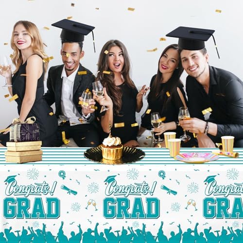 CMUSKO Teal Graduation Tablecloth 3Pcs Class of 2025 Decor