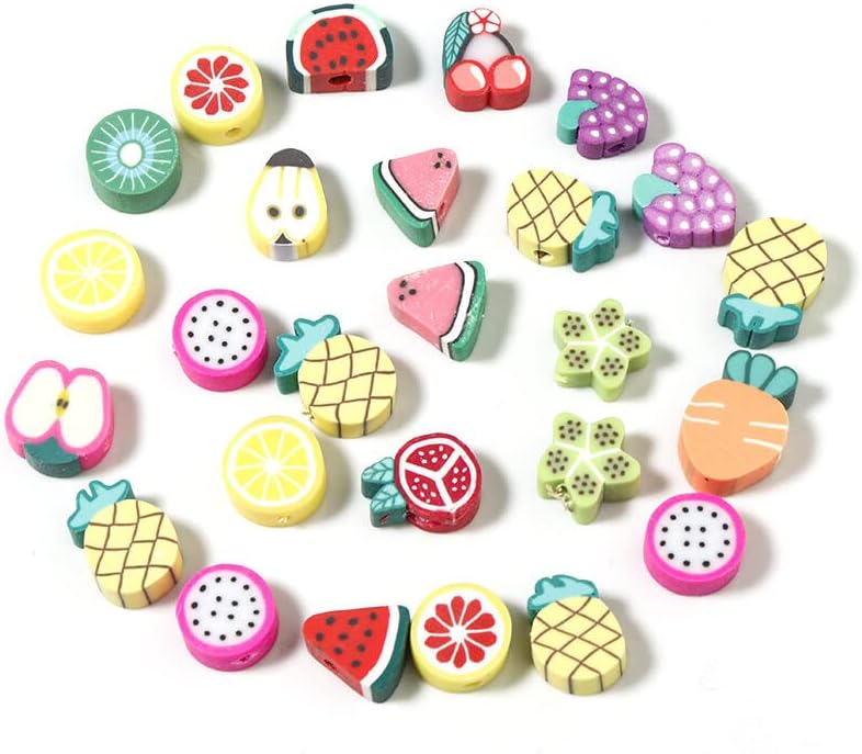 Mixed Sweet Fruits Polymer Clay Spacer Beads 50 Pcs DIY Charms Bracelet Necklace