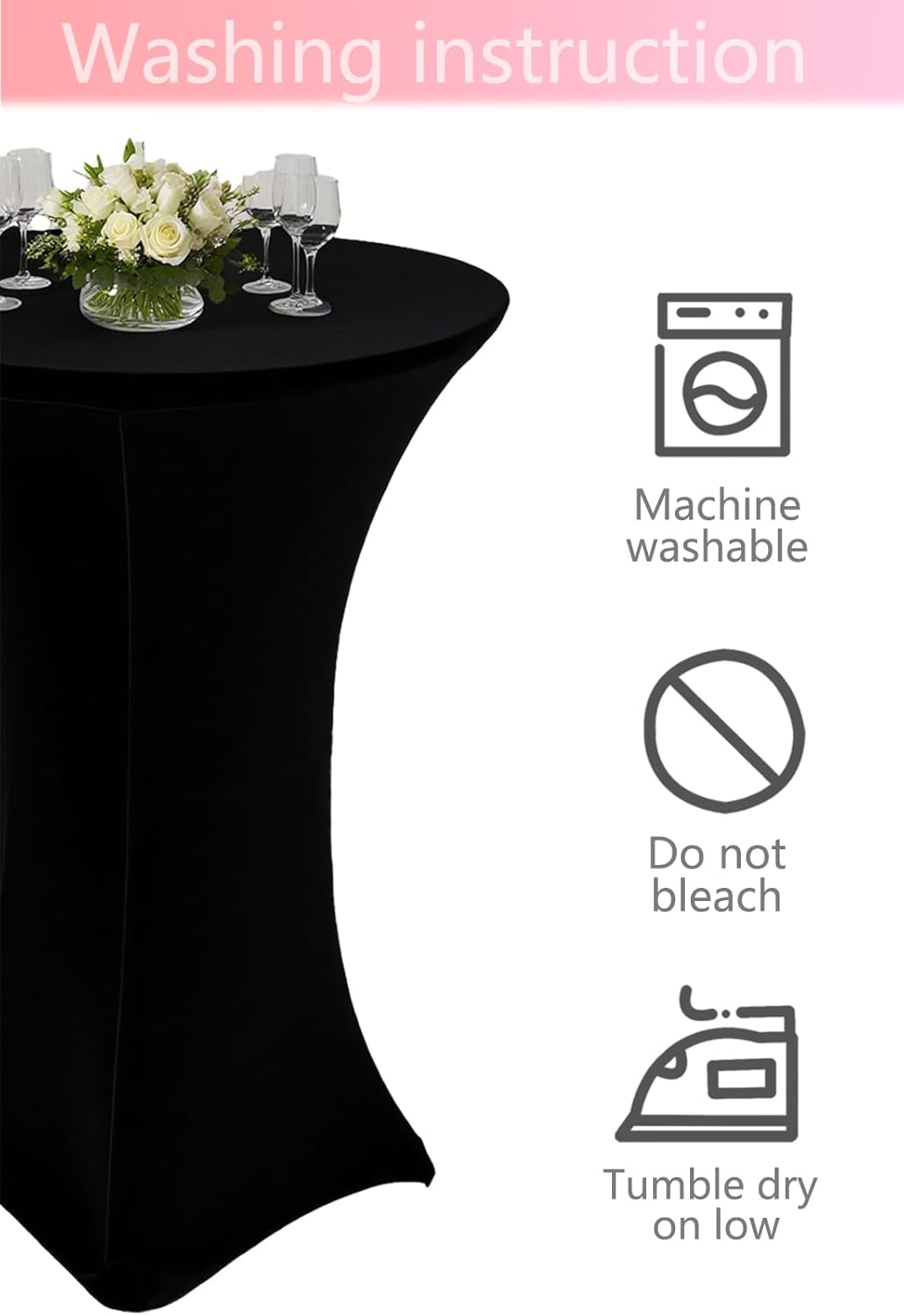 4 Pack 36x43 Inch Black Spandex Cocktail Table Covers
