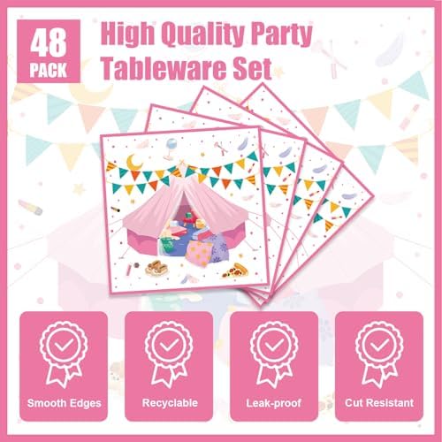 48Pcs Sleepover Party Tableware for 24 Guests