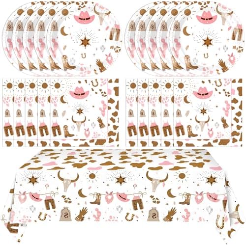 41Pcs Cowgirl Birthday Party Decorations Pink Set