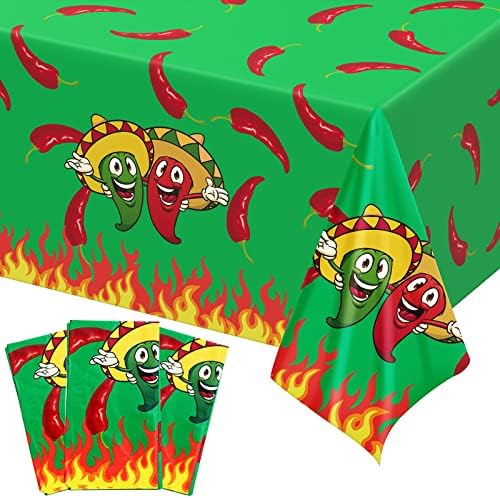 Remerry Plastic Chili Pepper Tablecloth 54 x 108 Inch 3 Pack
