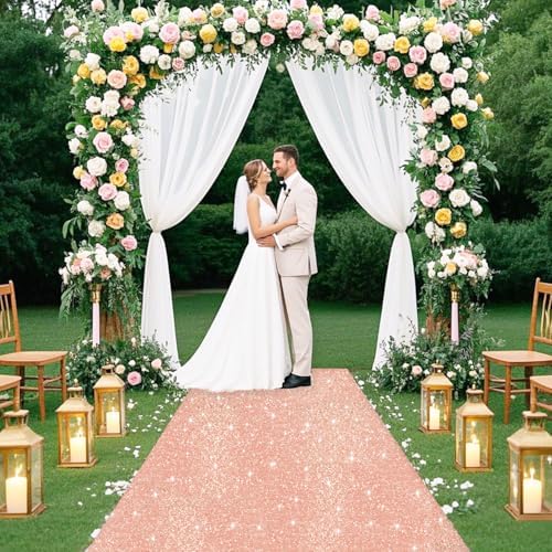 FUHSY Rose Gold Wedding Aisle Runner 4FT x 15FT Glitter Carpet Runner Rug