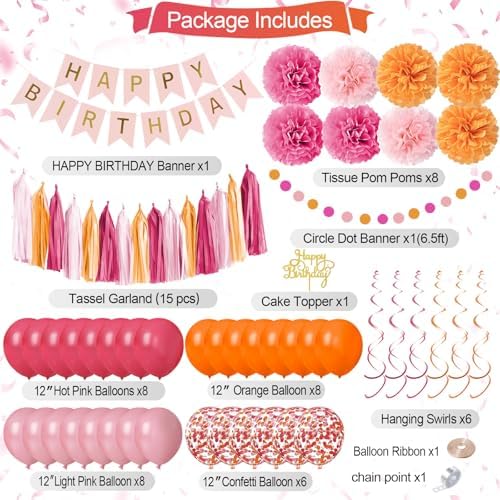 Pink and Orange Birthday Party Decorations Set
