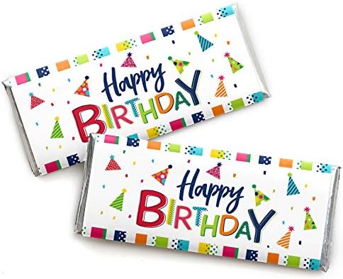 Big Dot of Happiness Birthday Candy Wrappers with Silver Foil - Pack of 24