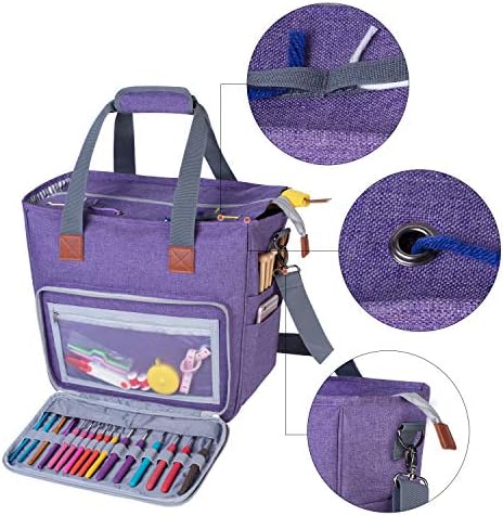 LUXJA Knitting Bag with Shoulder Straps Purple