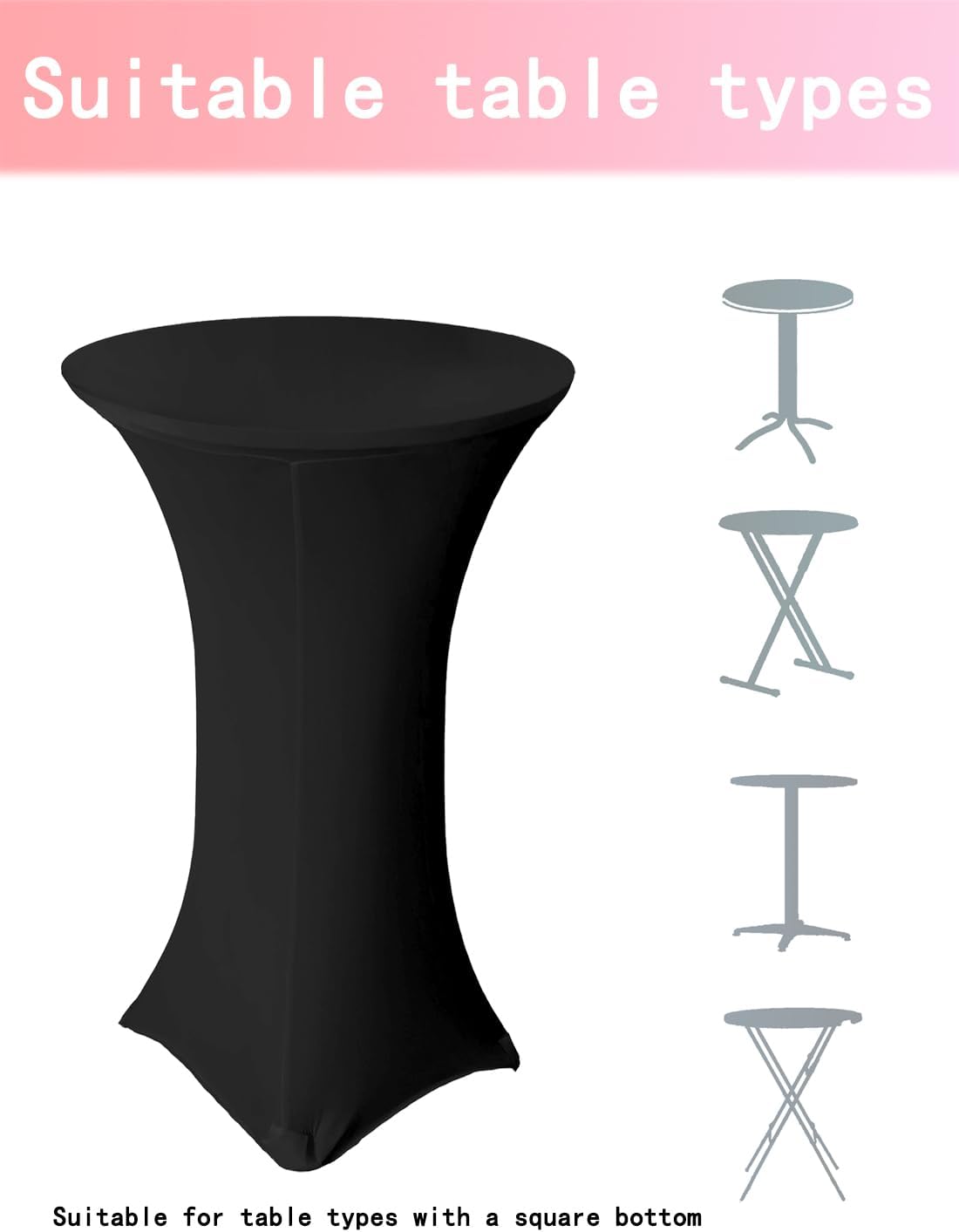 4 Pack 36x43 Inch Black Spandex Cocktail Table Covers