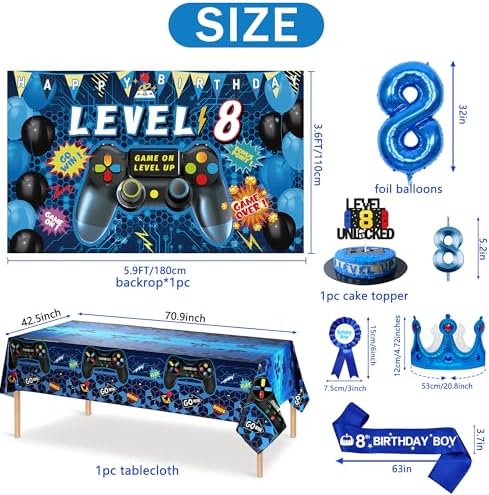 Blue Gamer 8th Birthday Decor Set for Boys