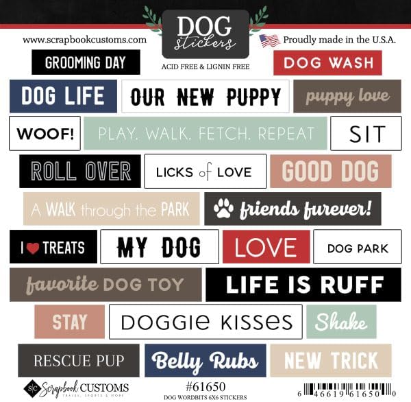Scrapbook Customs Dog Wordbits Cardstock Stickers 6x6