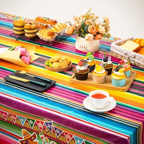 8 Pack Fiesta Tablecloth for Mexican Party Decorations