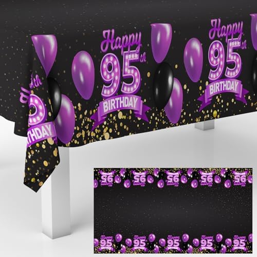 95th Birthday Tablecloth Purple Black 95 Years Celebration Decor