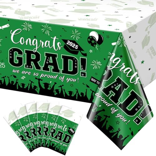 6 Pack Green Graduation Tablecloths for Class of 2025