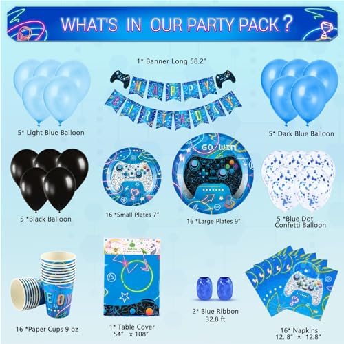 WERNNSAI Gamer Party Supplies Set - 88 PCS for 16 Guests