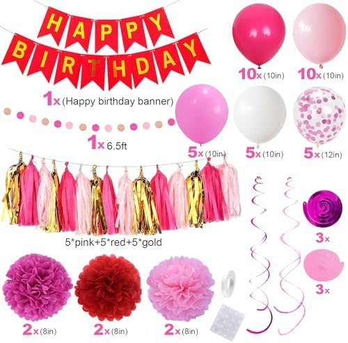 Hot Pink Birthday Decor Kit for Girls and Women