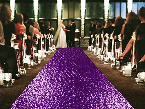 ShinyBeauty Purple Glitter Sequin Aisle Runner 15ft x 2ft