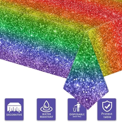 2 Pcs Rainbow Tablecloth for Birthday and Gay Pride Events