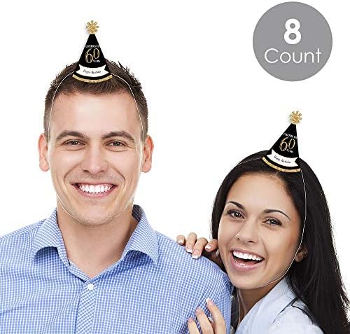 Big Dot of Happiness 60th Birthday Gold Mini Cone Hats Set of 8