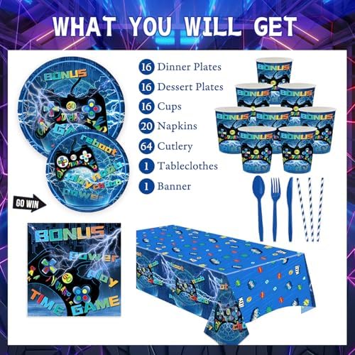 Video Game Birthday Decorations Set 134pcs Gamer Party Supplies